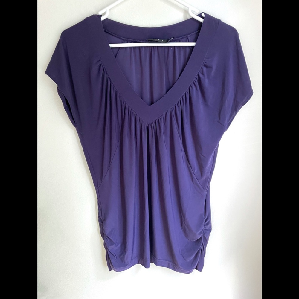 The limited M purple ruched v neck tshirt satin feel.